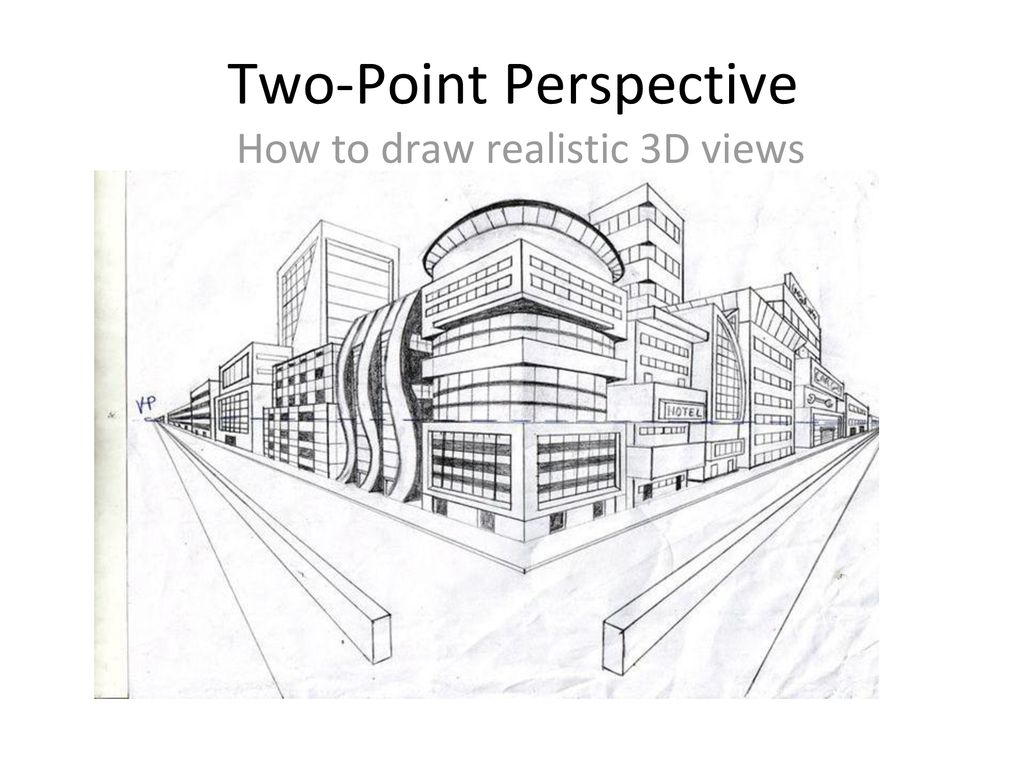 2 point perspective buildings sketch