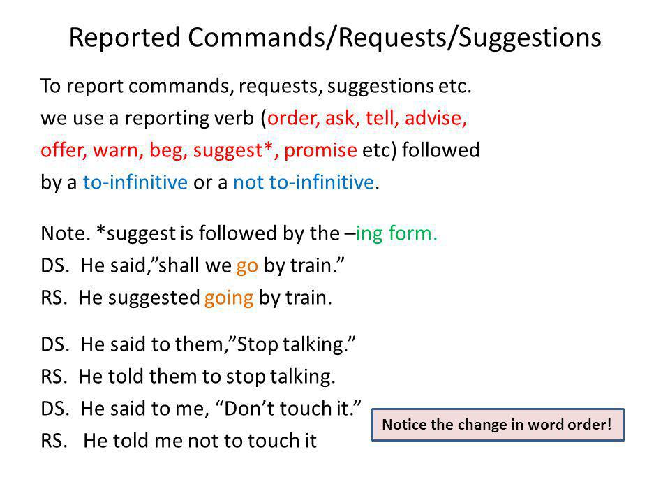 Resultado de imagen de reported speech commands requests suggestions