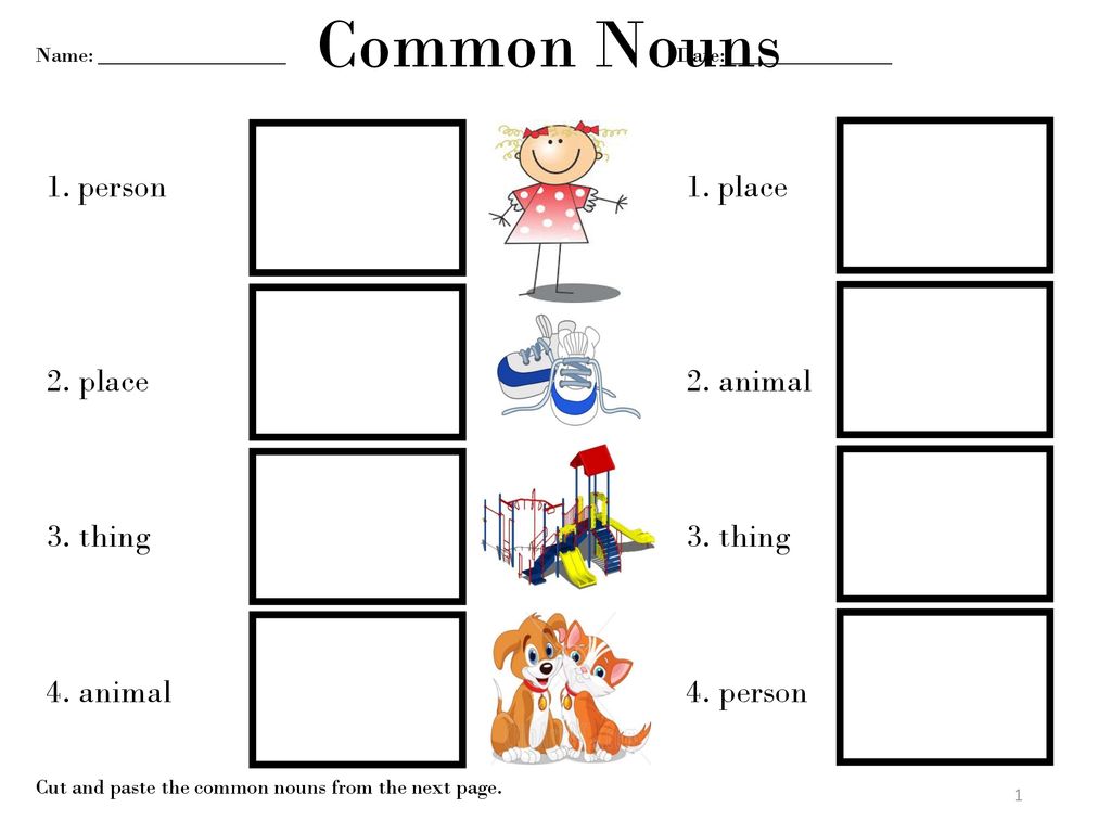 Common Nouns person 2. place 3. thing 4. animal place 2. animal - ppt  download