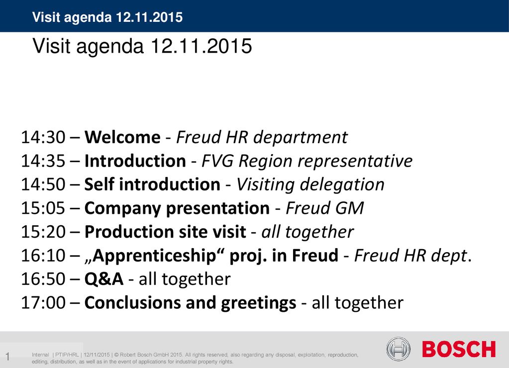 Visit agenda :30 – Welcome - Freud HR department - ppt download