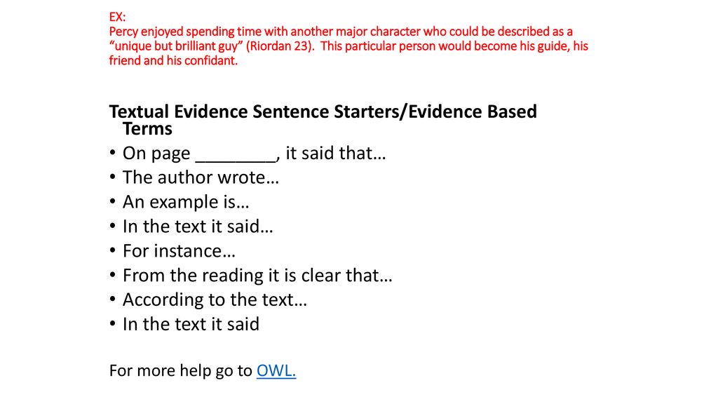Textual Evidence Sentence Starters Evidence Based Terms Ppt Download