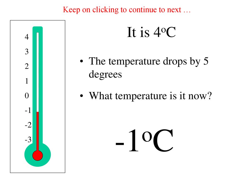 the outdoor temperature is 4 degrees. if the temperature drops by 4  degrees,then the temperature will be 