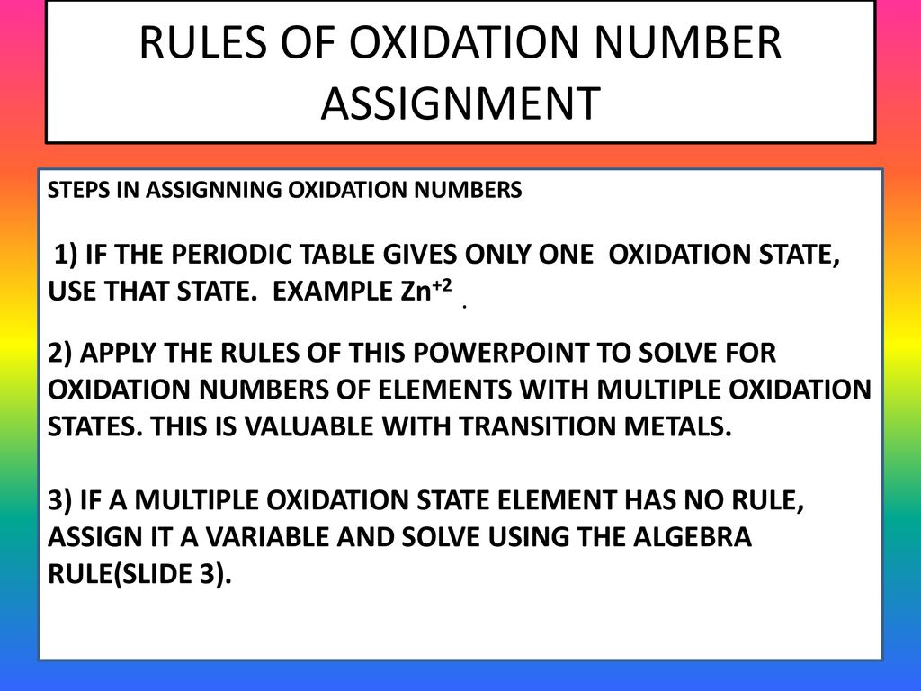 Rules Of Oxidation Number Assignment Ppt Download