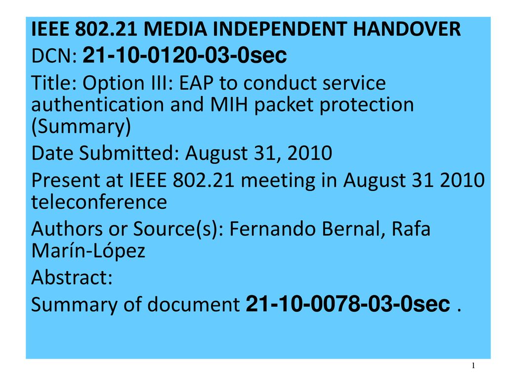IEEE MEDIA INDEPENDENT HANDOVER - ppt download