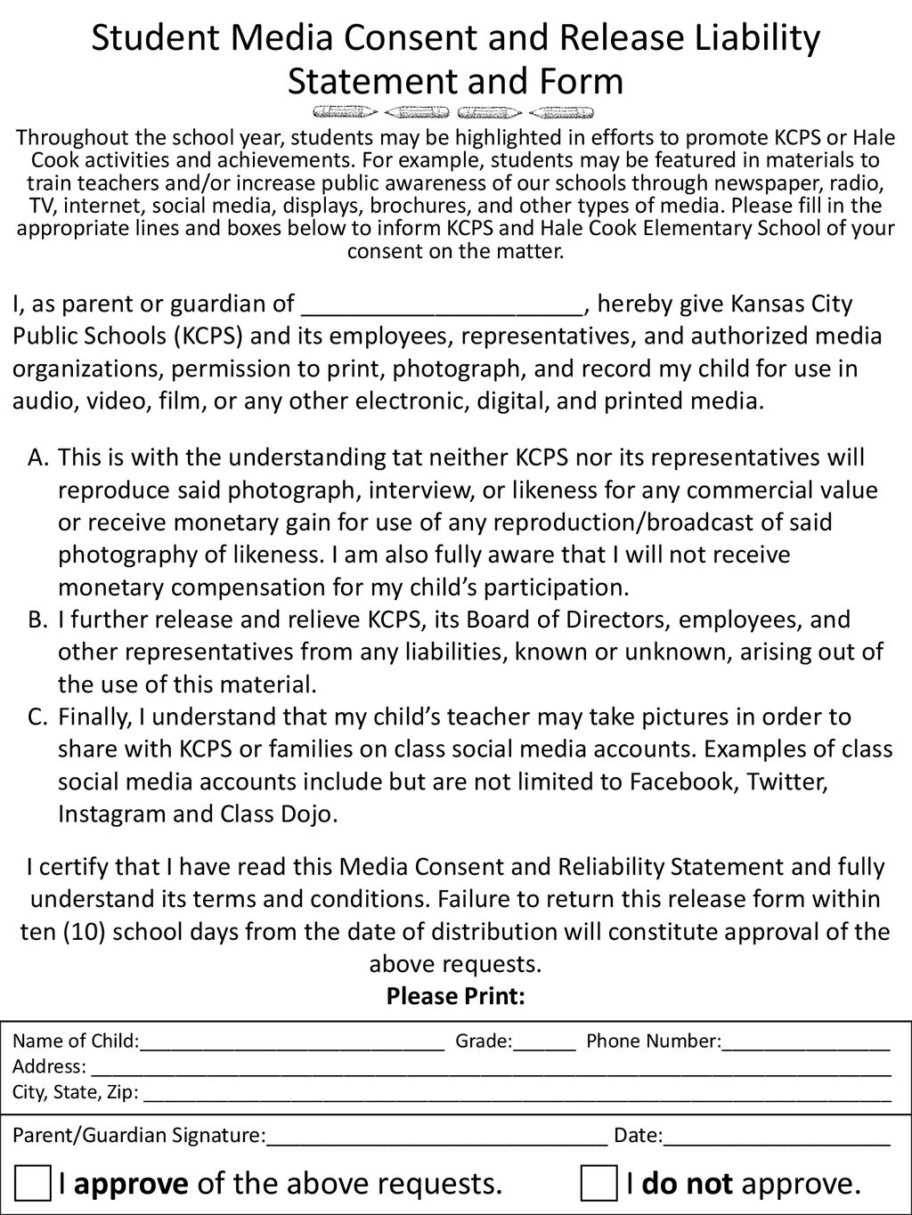 Student Media Consent And Release Liability Statement And Form Ppt Download