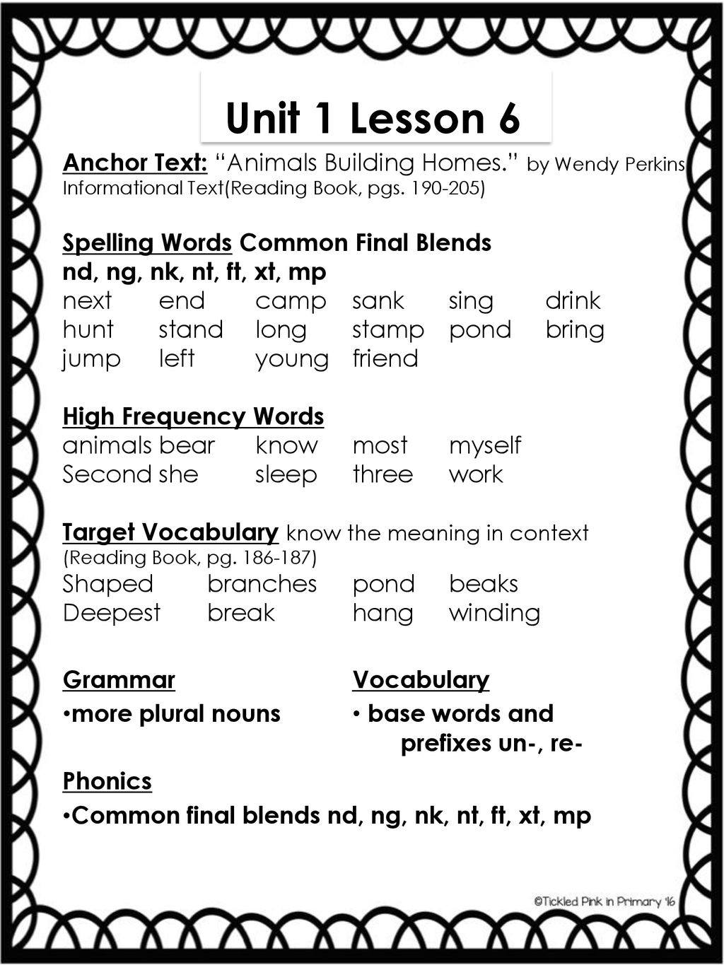Unit 1 Lesson 6 Anchor Text: “Animals Building Homes.” by Wendy Perkins  Informational Text(Reading Book, pgs ) Spelling Words Common Final Blends.  - ppt download
