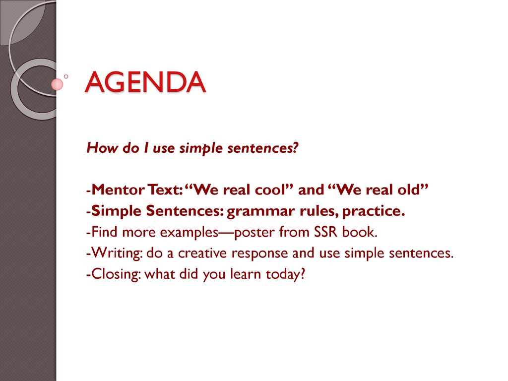 AGENDA How do I use simple sentences? - ppt download