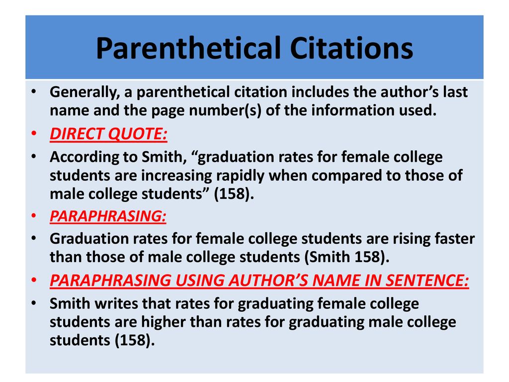 Parenthetical Citations - ppt download