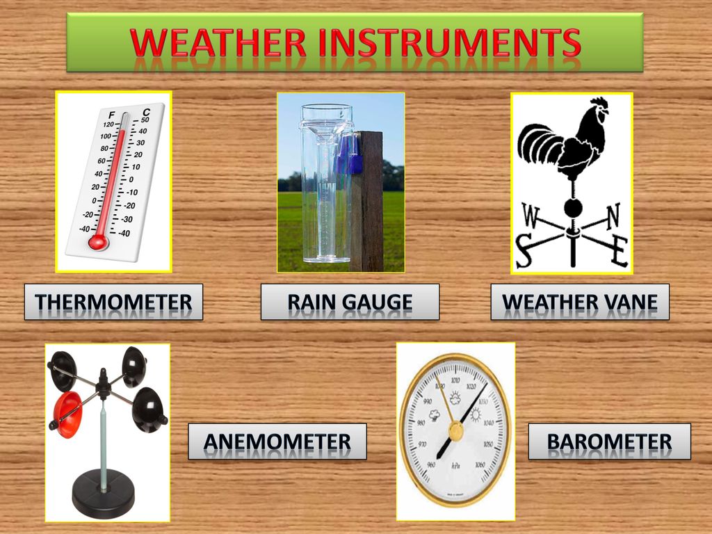 WEATHER INSTRUMENTS THERMOMETER RAIN GAUGE WEATHER VANE ANEMOMETER - ppt  download