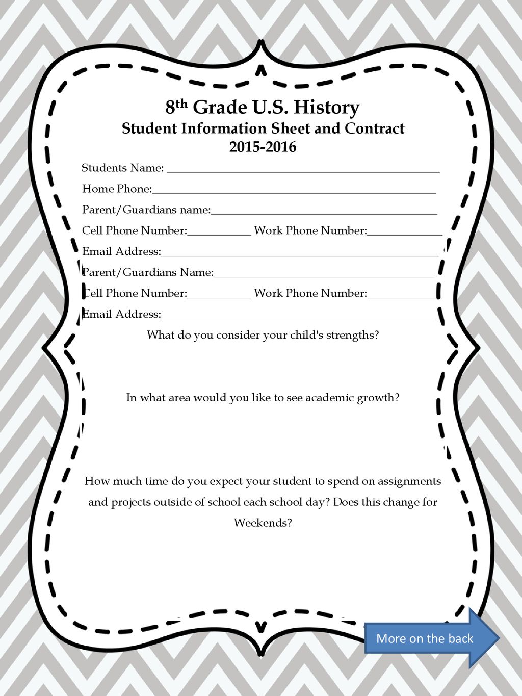 8th Grade U S History Student Information Sheet And Contract Ppt Download