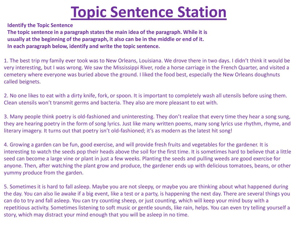 Topic Sentence Station - ppt download