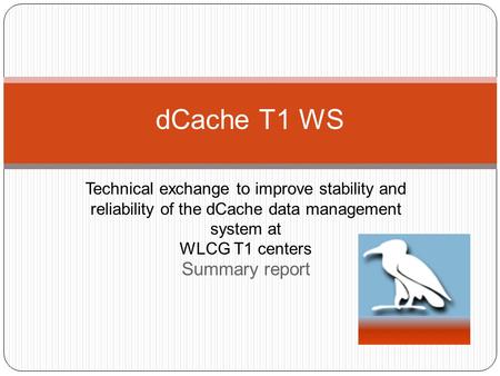 Summary report dCache T1 WS Technical exchange to improve stability and reliability of the dCache data management system at WLCG T1 centers.