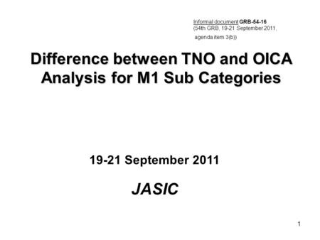 1 Difference between TNO and OICA Analysis for M1 Sub Categories 19-21 September 2011 JASIC Informal document GRB-54-16 (54th GRB, 19-21 September 2011,