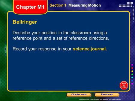 Chapter M1 Section 1  Measuring Motion Bellringer