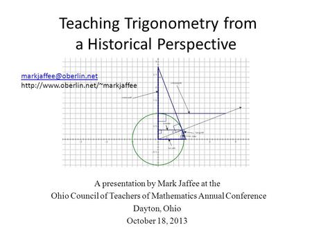Teaching Trigonometry from a Historical Perspective A presentation by Mark Jaffee at the Ohio Council of Teachers of Mathematics Annual Conference Dayton,