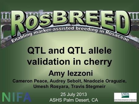 QTL and QTL allele validation in cherry Amy Iezzoni Cameron Peace, Audrey Sebolt, Nnadozie Oraguzie, Umesh Rosyara, Travis Stegmeir 25 July 2013 ASHS Palm.
