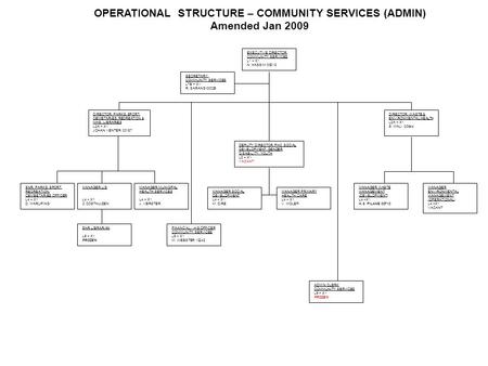 OPERATIONAL STRUCTURE – COMMUNITY SERVICES (ADMIN) Amended Jan 2009 EXECUTIVE DIRECTOR: COMMUNITY SERVICES L1 – X1 N. HASSIM 00018 SECRETARY: COMMUNITY.