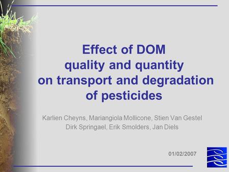 Effect of DOM quality and quantity on transport and degradation of pesticides Karlien Cheyns, Mariangiola Mollicone, Stien Van Gestel Dirk Springael, Erik.