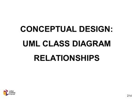 214 CONCEPTUAL DESIGN: UML CLASS DIAGRAM RELATIONSHIPS.