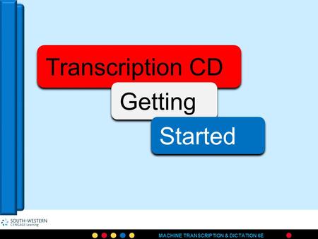 MACHINE TRANSCRIPTION & DICTATION 6E. What Is on the CD?  Letterhead for each document  Audio file for each document  Evaluation forms  One for use.