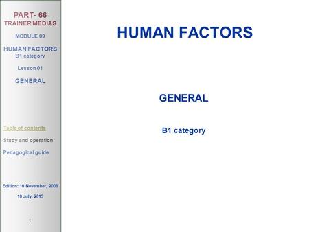 HUMAN FACTORS GENERAL B1 category Edition: 10 November, 2008