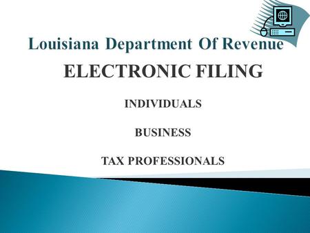 ELECTRONIC FILING INDIVIDUALS BUSINESS TAX PROFESSIONALS.