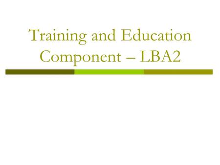 Training and Education Component – LBA2. Challenges  How to define a new T& E program for the LBA2? Important to define: 1. timeline for research activities: