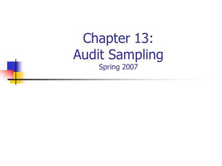 Chapter 13: Audit Sampling Spring 2007. Overview of Sampling.