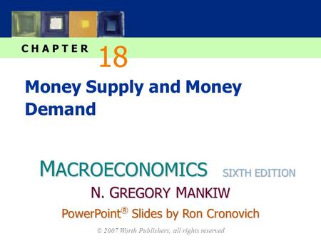 M ACROECONOMICS C H A P T E R © 2007 Worth Publishers, all rights reserved SIXTH EDITION PowerPoint ® Slides by Ron Cronovich N. G REGORY M ANKIW Money.