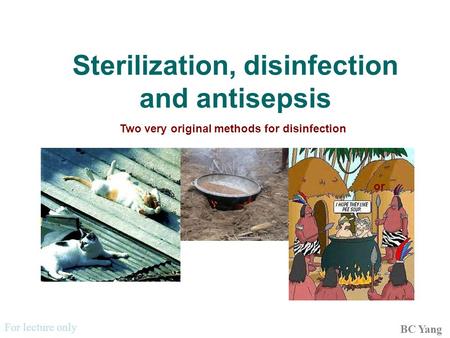 Sterilization, disinfection and antisepsis BC Yang Two very original methods for disinfection or For lecture only.