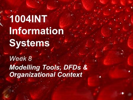 1004INT Information Systems Week 8 Modelling Tools, DFDs & Organizational Context.