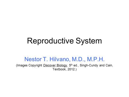 Reproductive System Nestor T. Hilvano, M.D., M.P.H.
