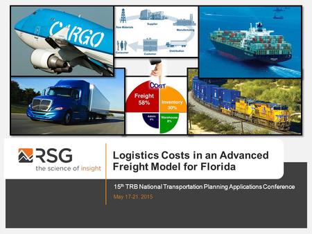 Logistics Costs in an Advanced Freight Model for Florida 15 th TRB National Transportation Planning Applications Conference May 17-21, 2015.