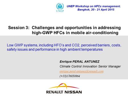 UNEP Workshop on HFCs management.