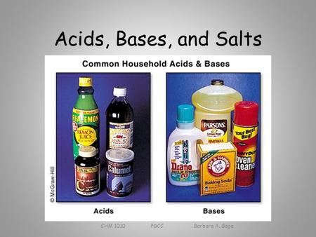 Acids, Bases, and Salts CHM 1010 PGCC Barbara A. Gage.