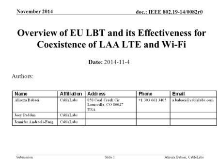 Month Year doc.: IEEE yy/xxxxr0 November 2014