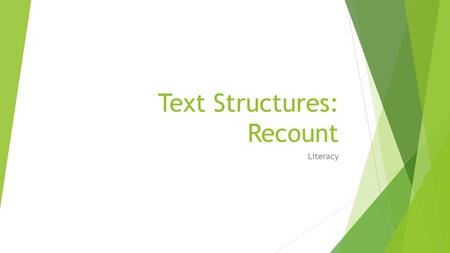 Text Structures: Recount Literacy. Goal: I can identify the features of, and write a recount. 1. I don’t know much about this topic. 2. I know a little.