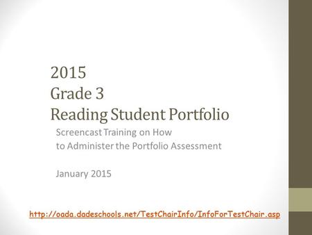 2015 Grade 3 Reading Student Portfolio