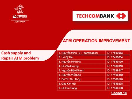 LA TROBE Cash supply and Repair ATM problem ATM OPERATION IMPROVEMENT