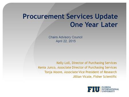 Procurement Services Update One Year Later