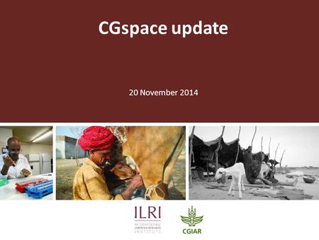 CGspace update 20 November 2014. What is ‘CGSpace’ ‘Multi-tenant’ use of a Dspace application  Shared admin, look and feel, publishing, content management,