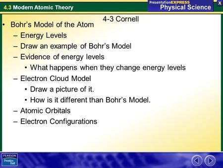 4-3 Cornell Bohr’s Model of the Atom Energy Levels