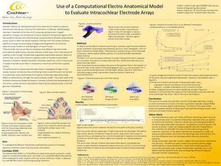 Use of a Computational Electro Anatomical Model to Evaluate Intracochlear Electrode Arrays Student: Joseph Giorgio Masters of.