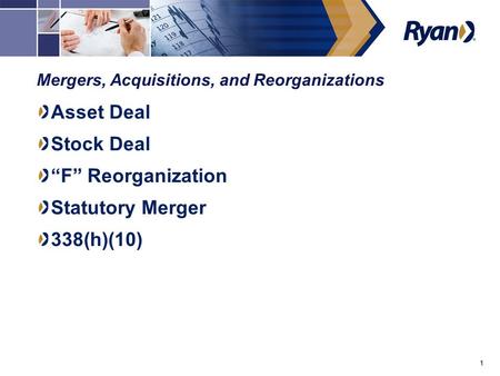 1 Mergers, Acquisitions, and Reorganizations Asset Deal Stock Deal “F” Reorganization Statutory Merger 338(h)(10)