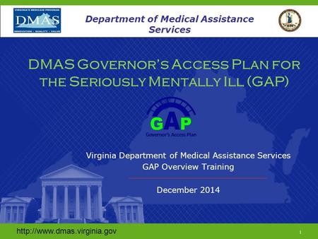 DMAS Governor’s Access Plan for the Seriously Mentally Ill (GAP)