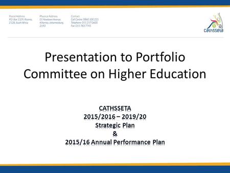 Presentation to Portfolio Committee on Higher Education.