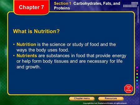 Chapter 7 What is Nutrition?