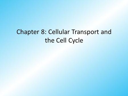 Chapter 8: Cellular Transport and the Cell Cycle