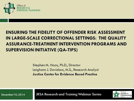 JRSA Research and Training Webinar Series