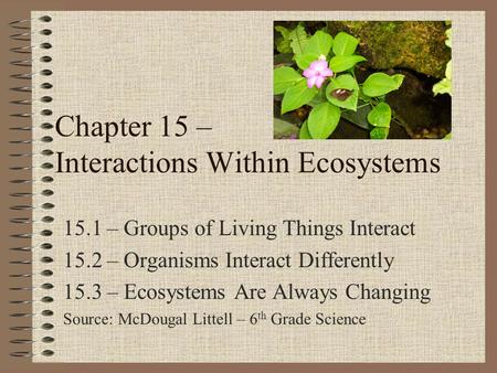 Chapter 15 – Interactions Within Ecosystems